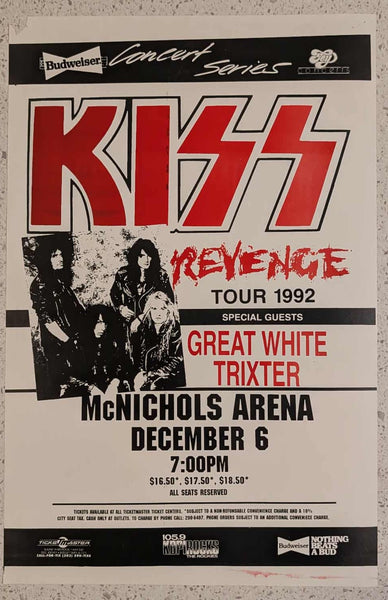 KISS Eric Singer Personally  Owned REVENGE Tour Promo Promotional  Poster McNichols Arena Dec 9 1992 Denver CO