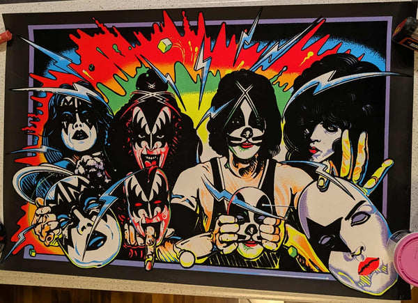 KISS KISSOnline Ex UNMASKED BLACKLIGHT FLOCKED POSTER ARTIST PROOF
