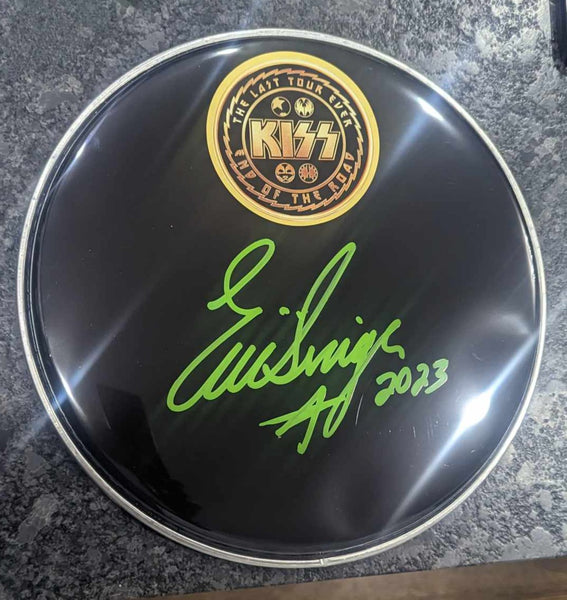 Eric Singer END OF THE ROAD 2023 SIGNED MERCH DRUMHEAD  KISS 50th Anniversary