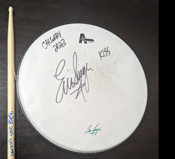 11-12-2023 CALGARY CANADA Eric Singer Signed EOTR SNAREHEAD w DRUMSTICK KISS