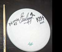 Eric Singer 2023 EOTR Stage-Used Signed Drumheads and Drumstick Combo