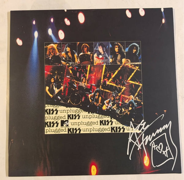 KISS ACE FREHLEY Signed KISS UNPLUGGED LP Signed in White