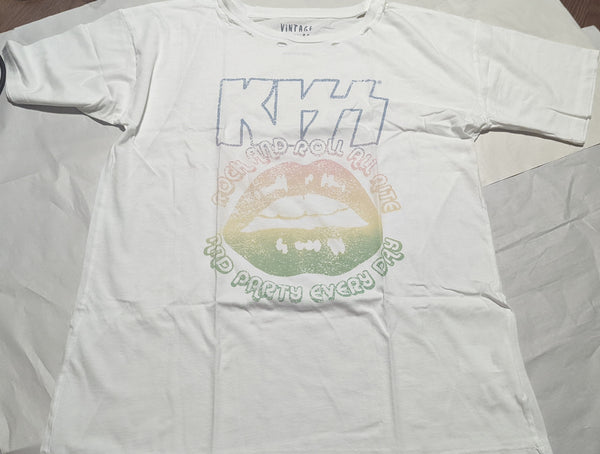 KISS VINTAGE CANVAS 74 ROCK And ROLL ALL NITE distressed short sleeve T-shirt Small